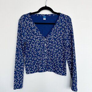 Old Navy Floral Button Top | V-Neck Long Sleeve | Cottagecore Size L